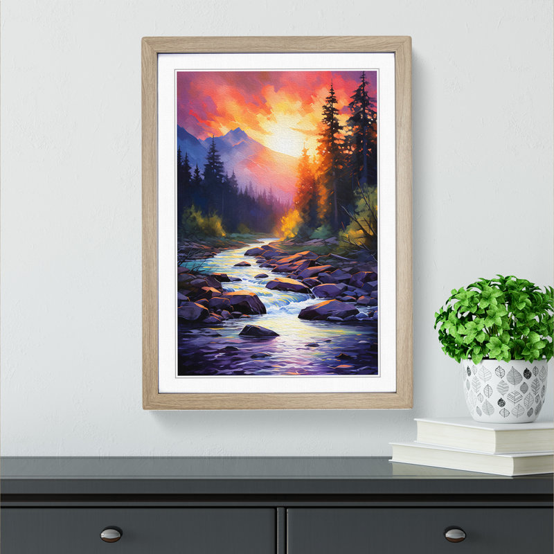 River Impressionism No.2 - Single Picture Frame Print on Wood, 46cm H x 34cm W x 2cm D, Oak