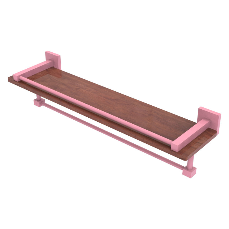 Montero Metal Floating Shelf with Towel Bar, 5" H x 22" W x 5" D, Pink