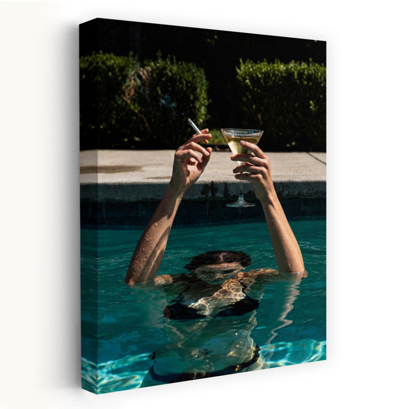 Fête dans la piscine, art mural contemporain abstrait d'été, H 24 po x l 16 po