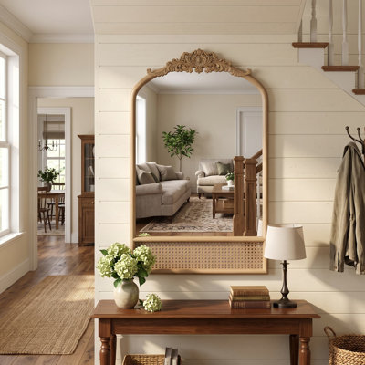 Cortia Arched Rattan and Wood Accent Mirror