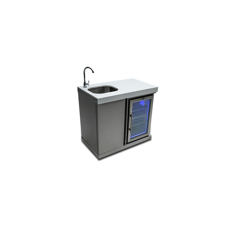 Mont Alpi MASF-SS Stainless Steel Beverage Center Cabinet Module + 2.7 Cubic Feet Wine Cooler Outdoor Rated Temperature Adjustable Compact Lockable Refrigerator + Faucet & Sink
