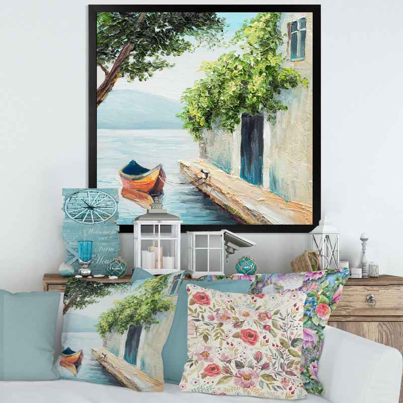 Gondole à Venise par une belle journée d'été - peinture sur toile, H 30 po x l 30 po x P 1 po, Cadre photo noir