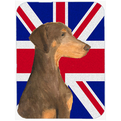 Doberman en verre à drapeau anglais britannique avec panneau de coupe britannique caroline Union Jack