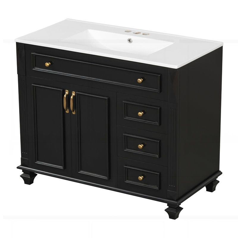 Meuble-lavabo 36 po avec lavabo, Noir, Doré