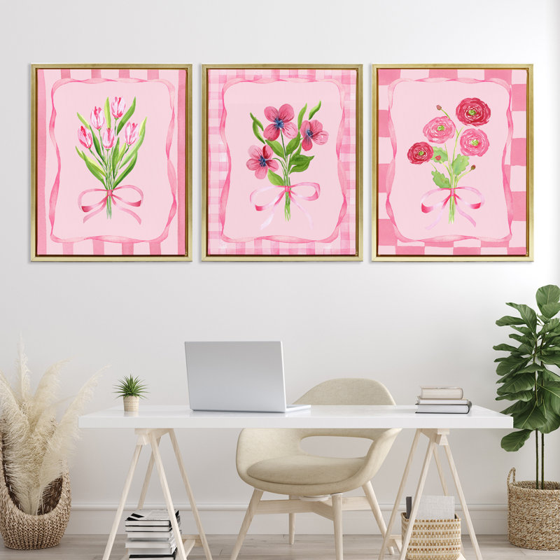 Ensemble de 3 cadres flottants avec fleurs jolies et douces, design par Nina Jacobs, H 31 po x l 25 po