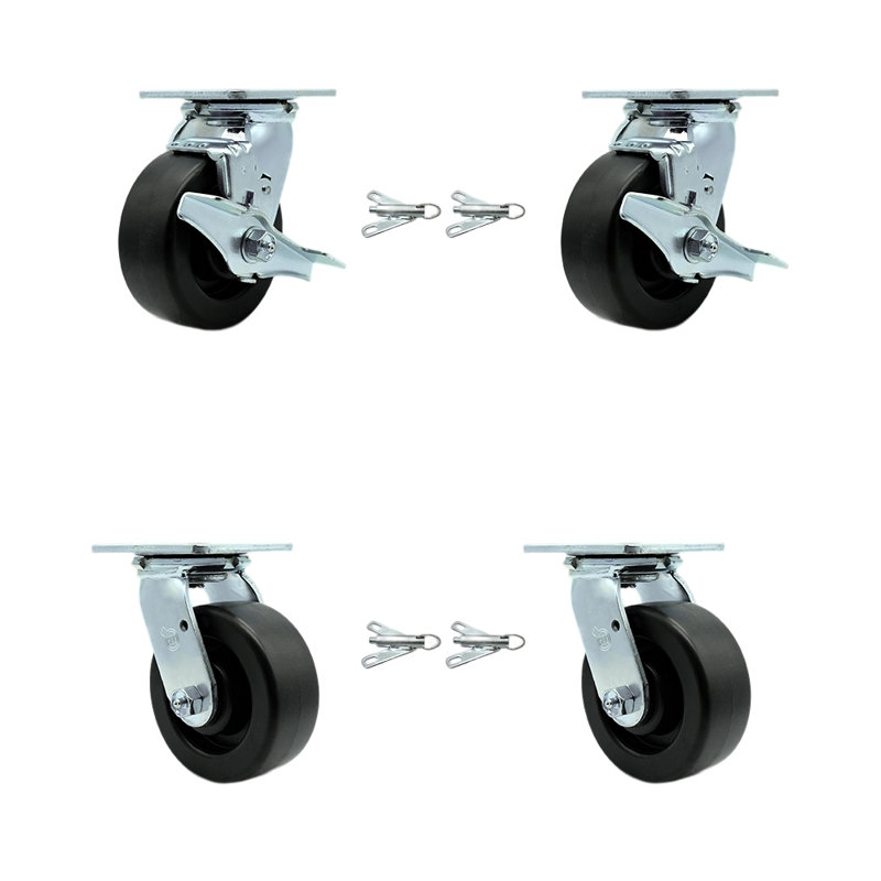 Roulettes en polyoléfine avec roulement à rouleaux 4 verrous pivotants 2 freins