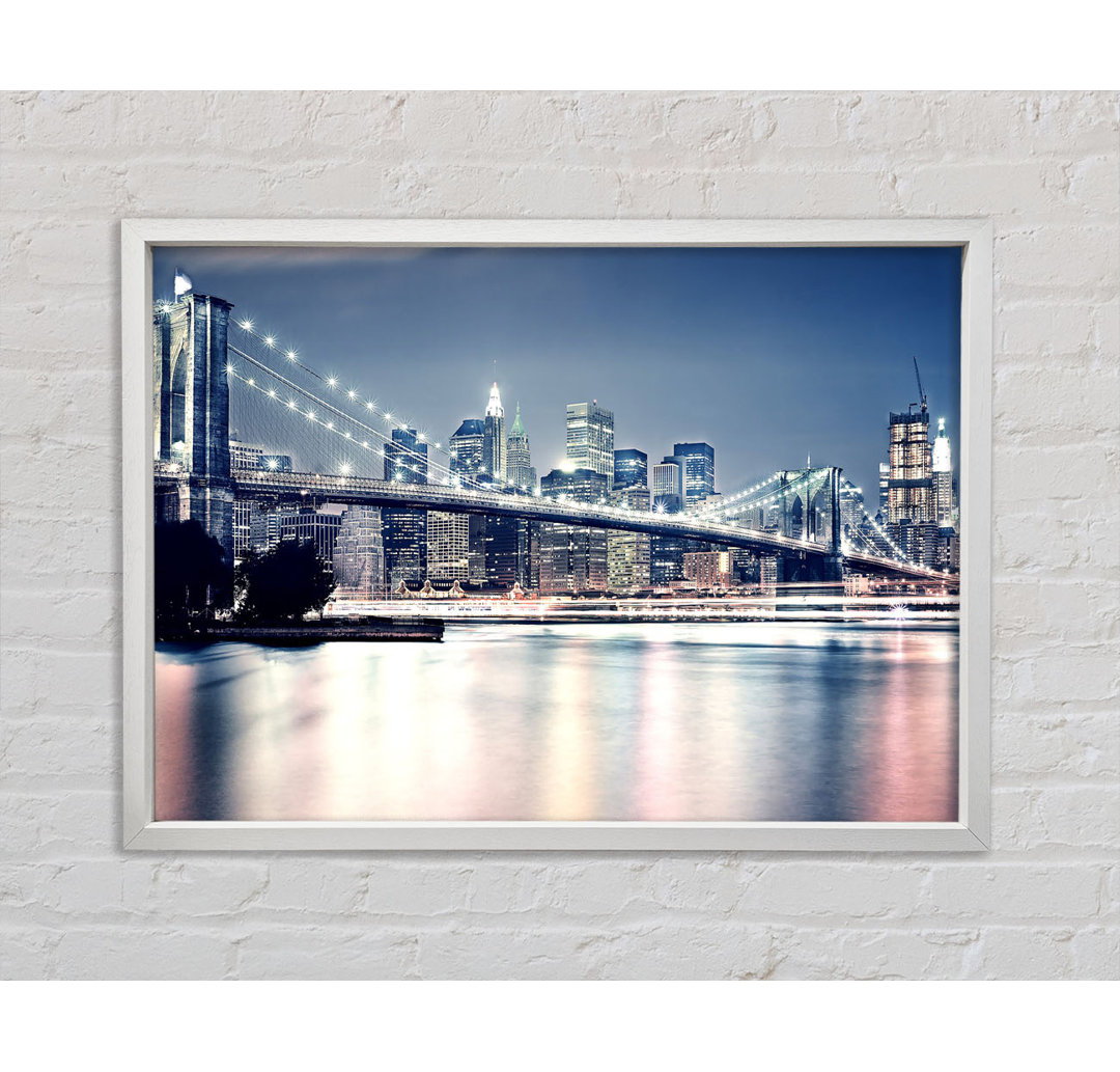 Brooklyn Bridge At Night Pink Waters - Einzelbildrahmen Kunstdrucke auf Leinwand