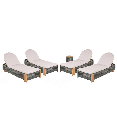 Ensemble de chaise longue d'extérieur en corde, 2 chaises longues de patio avec 1 table d'appoint et coussins