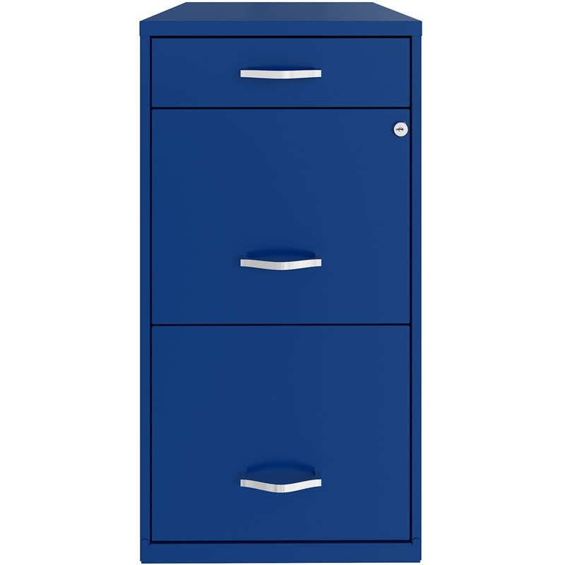  18" 3-Drawer Modern Metal Organizer File Cabinet in Blue, Blue