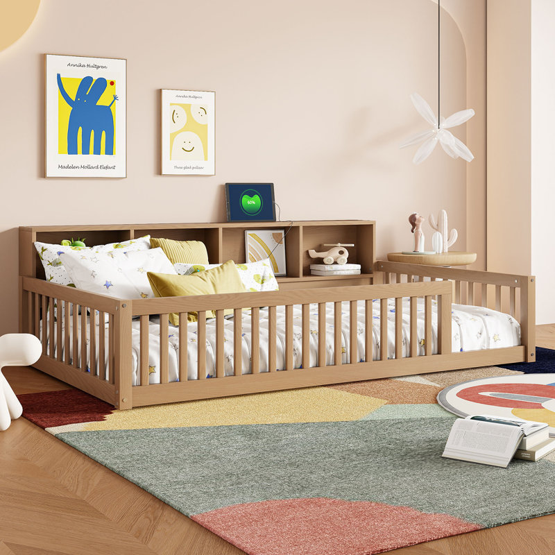Wood Twin XL Daybed with Storage Cabinets & USB Ports – Brown Wood Daybed for Small Spaces, Brown