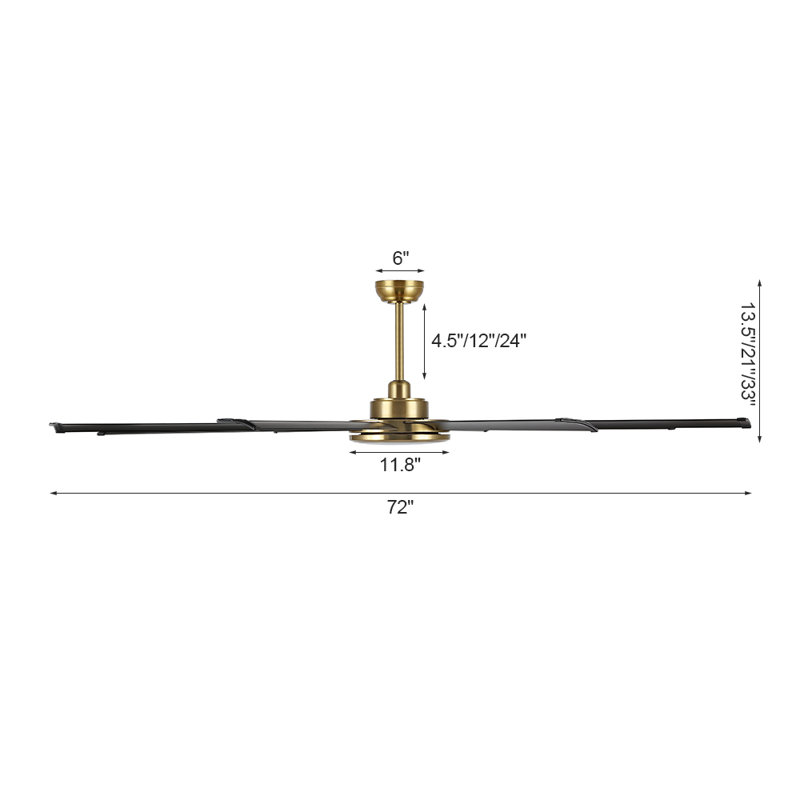 Osaze Ceiling Fan with LED Lights, Gold with Black Blades, 72"