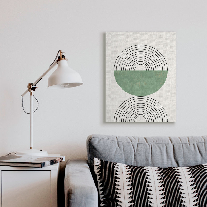 Étude abstraite géométrique circulaire incurvée Art déco, Toile tendue, H 30 po x l 24 po