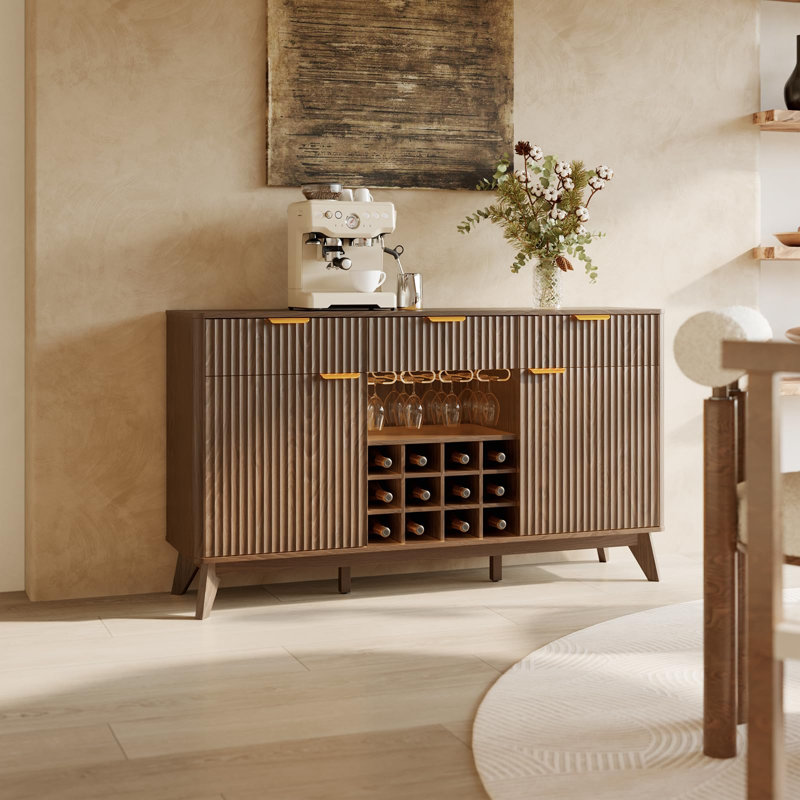 Buffet avec porte-verres et porte-bouteilles 59,8 po Modern, Brun