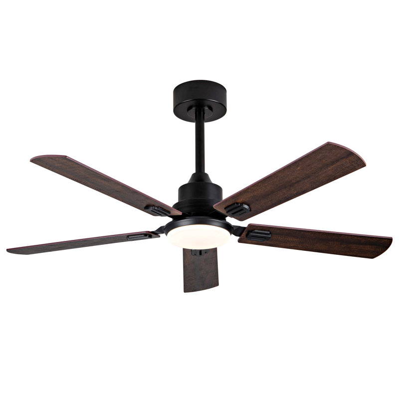 Smart 52" Indoor/Outdoor Ceiling Fan With Light, Dual Finish Black/Walnut 6-Blade, Remote & App Control, Dimmable Led, 5-Speed Quiet Dc Motor, Reversible