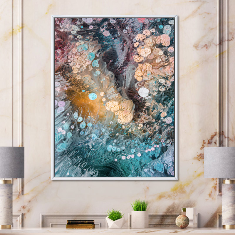 Marbre luxueux turquoise liquide, art mural moderne sur toile, H 20 po x l 12 po x P 1 po, Toile à cadre flottant blanc