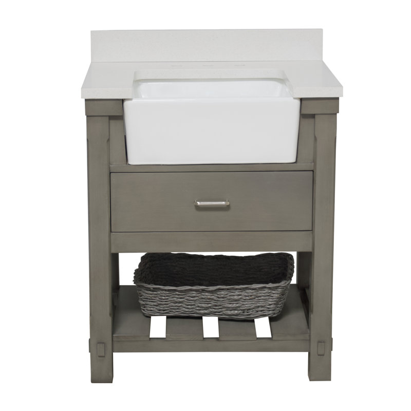 Weathered Gray 30'' Single Bathroom Vanity with Quartz Top