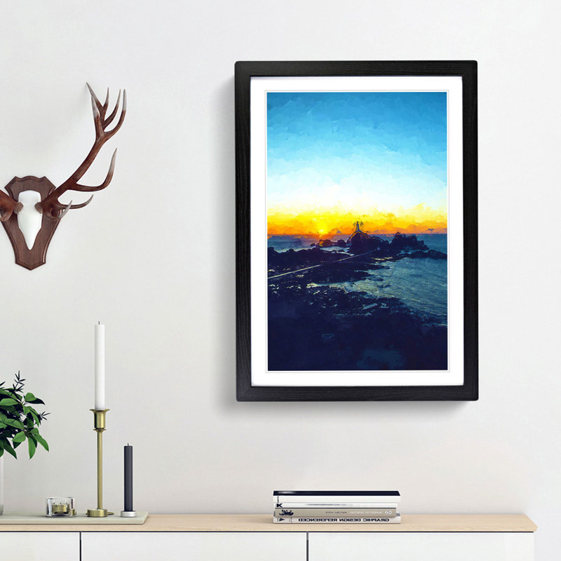Lighthouse in Jersey in Abstract - Picture Frame Graphic Art Print, 48cm H x 36cm W x 2cm D, Black Framed