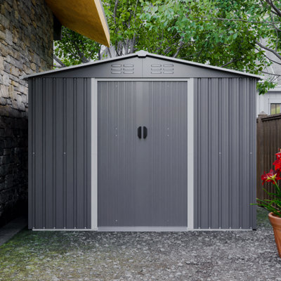 Remise de rangement pour outils 8 x 6 pi avec fondation en métal et portes verrouillables, remise en métal toutes saisons