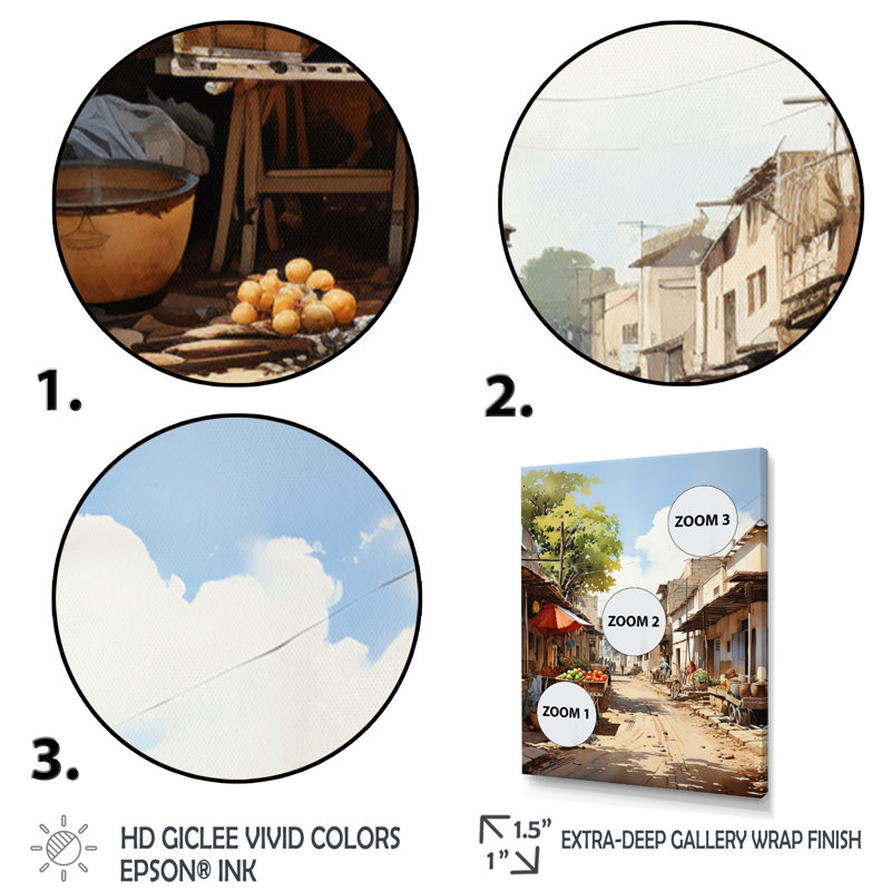 «Beige Red Minimalist Artwork of Village», reproduction d'art sur toile, H 40 po x l 30 po x P 1,5 po, Cadre photo argenté