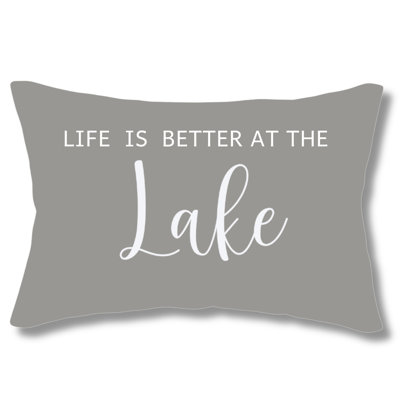 Life Is Better at the Lake - Decorative Pillow With Typography Text Indoor / Outdoor Cushion
