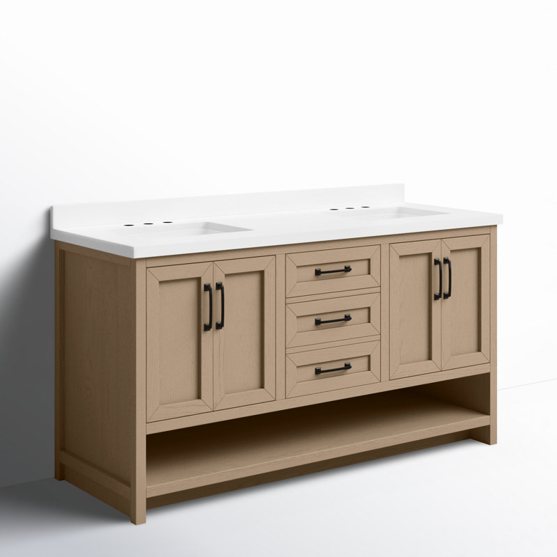 Wellsville 60'' Double Bathroom Vanity with Quartz Top