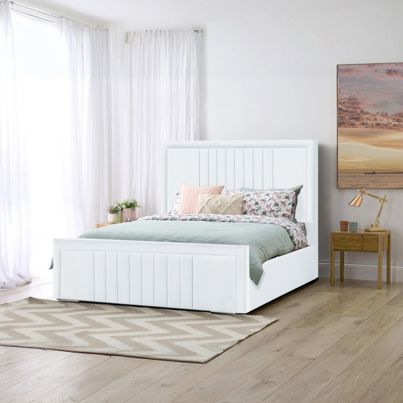 Amandaleigh Upholstered Velvet Bed Frame, Small Double (4'), White
