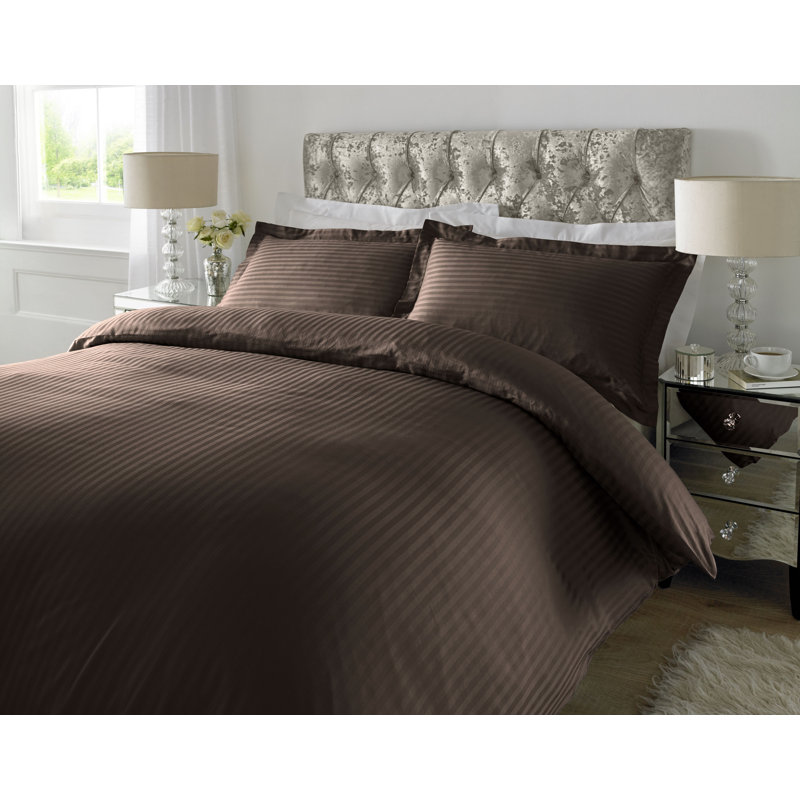 Satin Striped Duvet Cover Set with Pillowcases, Chocolate, Super King - 2 Standard Pillowcases