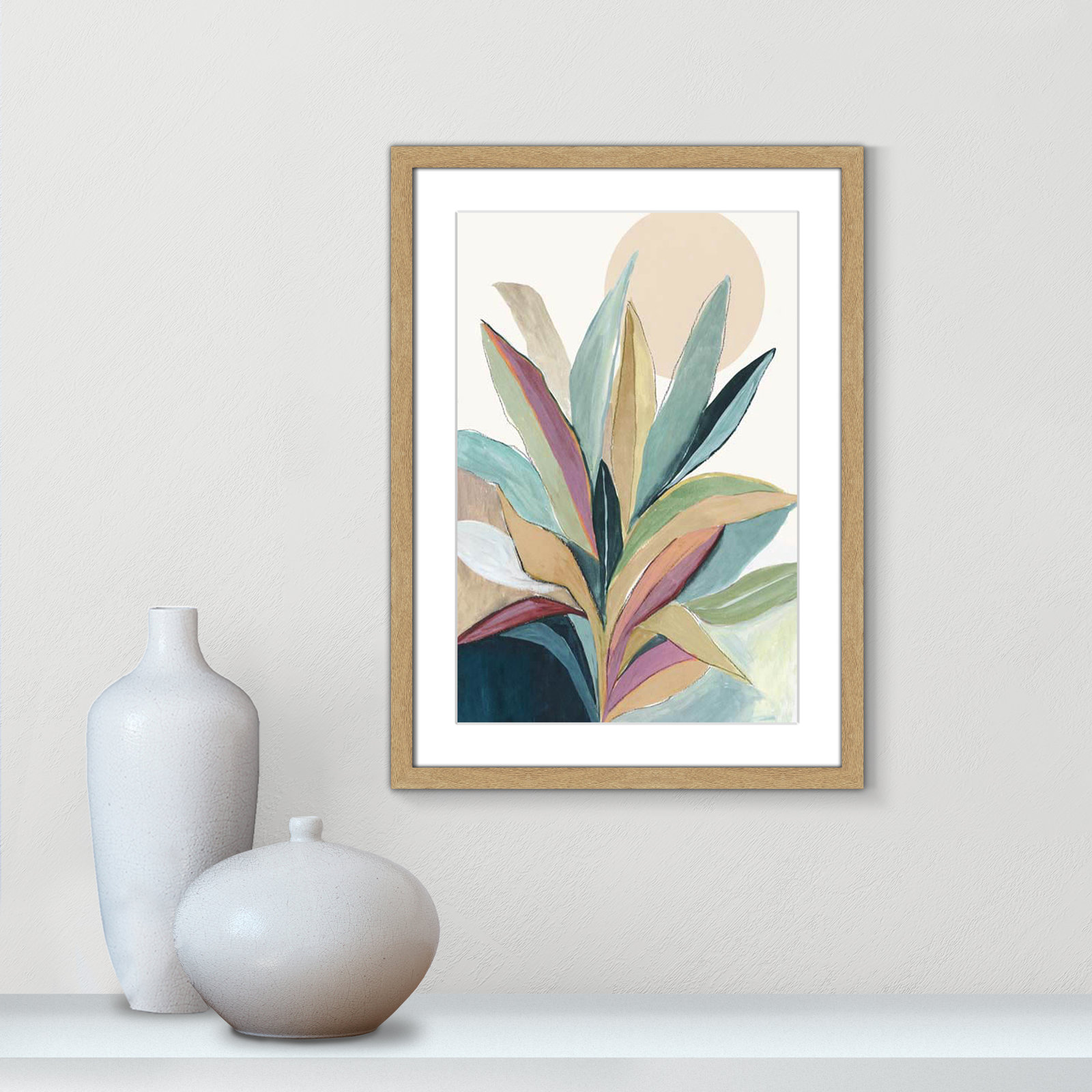 Sherbrooke Sunny Bright Leaves I by Asia Jensen Print, No Mat, Natural Woodgrain Single Picture Frame