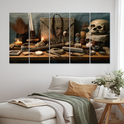 Autel avec objets sacrés I - Christianisme, reproduction d'art sur toile - 5 panneaux égaux