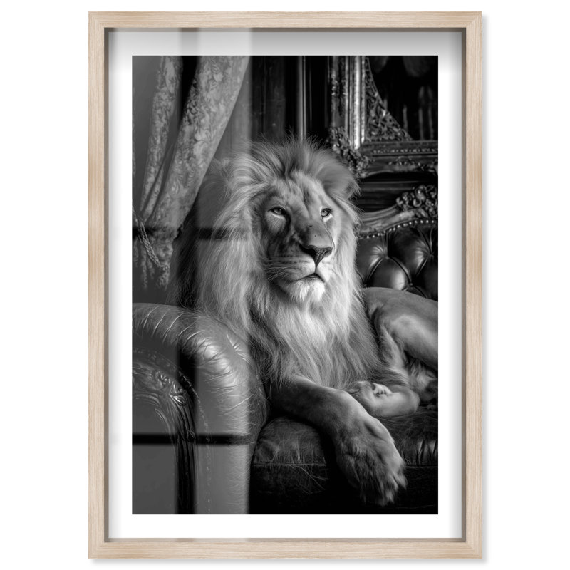 Décoration murale en forme de lion orné de Glam par Notoriart, cadre en chêne naturel, H 46 po x l 31 po, H 46 po x l 31 po