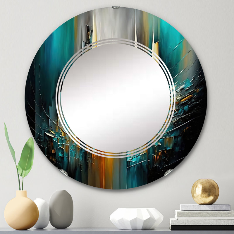 Abstrait géométrique vert et jaune - Miroir mural géométrique moderne, 24 po x 24 po