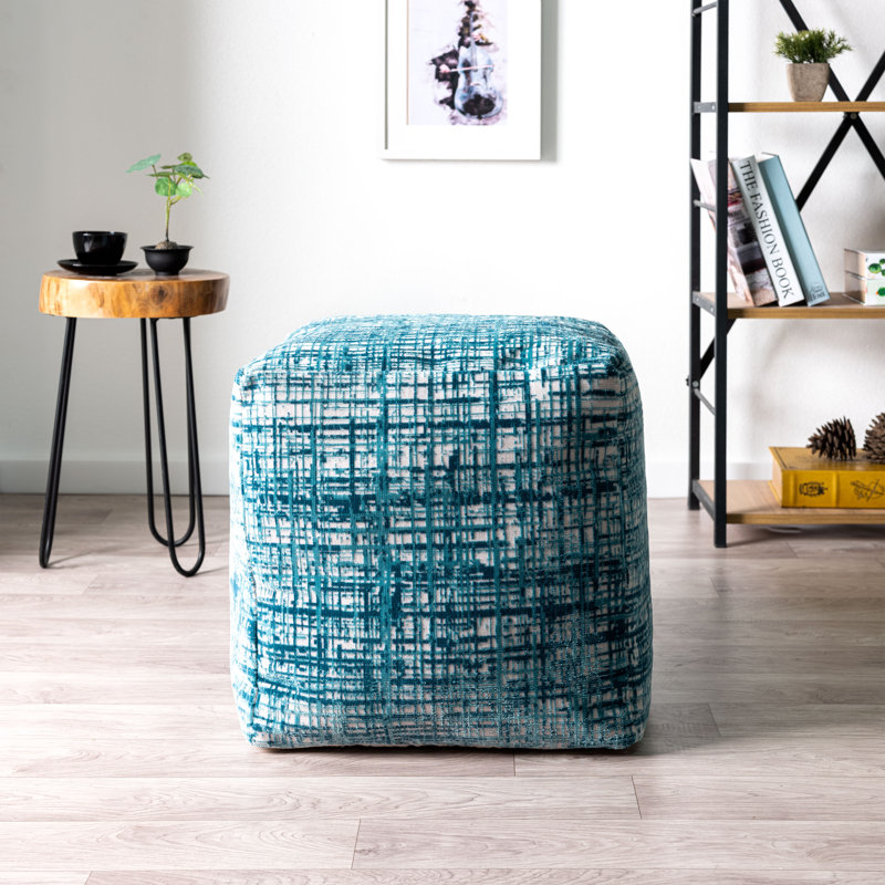Repose-pieds rembourré Schrick Luxe, Polyester bleu / acrylique