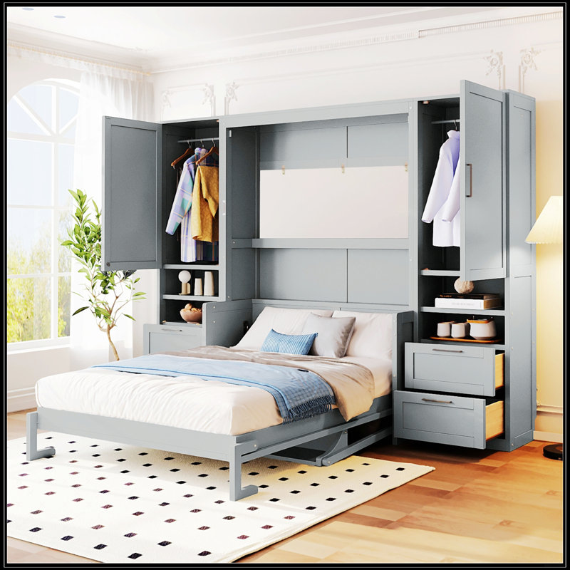 Lit escamotable double avec placard