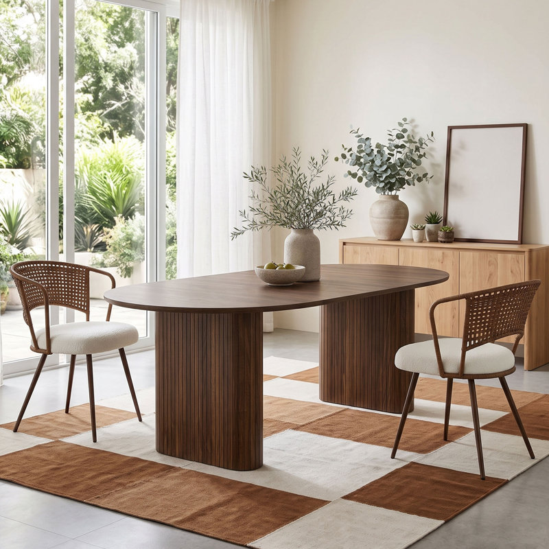 Ensemble de table de salle à manger 3 pièces avec 2 chaises rembourrées en rotin, Nature, 3 Pieces: 1 Table, 2 Chairs, Nature