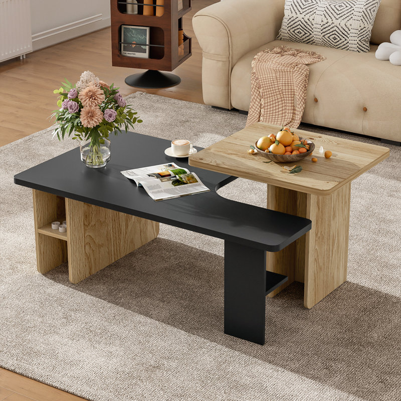Ensemble de 2 tables basses gigognes Farmhouse, Noir / brun