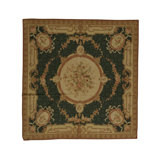 Needlepoint Wool Oriental Area Rug in Beige/Dark Green