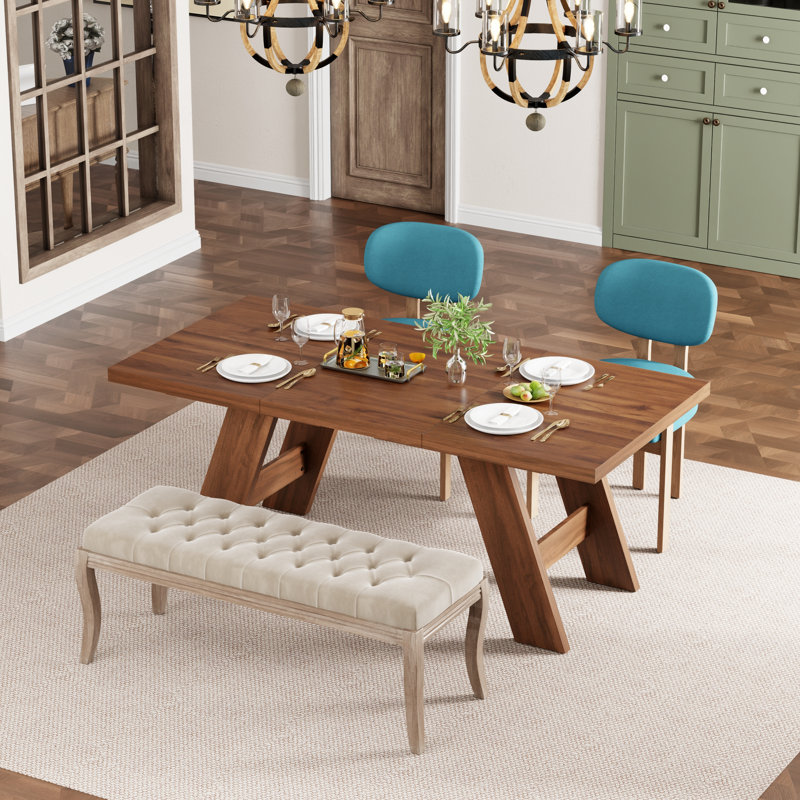 Ensemble de table de salle à manger rectangulaire en panneau de fibres à densité moyenne Dearing, Walnut, Grey/Beige