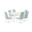 Ensemble de table et chaises de cuisine 7 pièces comprenant une table de salle à manger rectangulaire et 6 chaises de salle à manger Parsons en tissu bleu bébé, lin blanc-2077066045-2077066044-2143611049