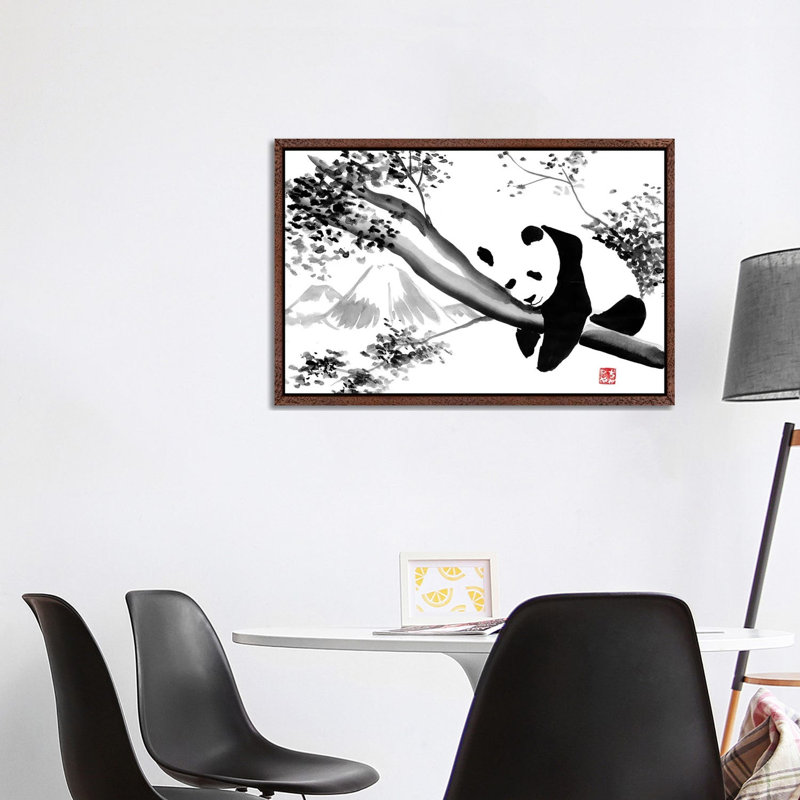Panda's Tree by Péchane - Print on Canvas, Classic Brown Wood Framed, 101.6 cm H x 66.04 cm W