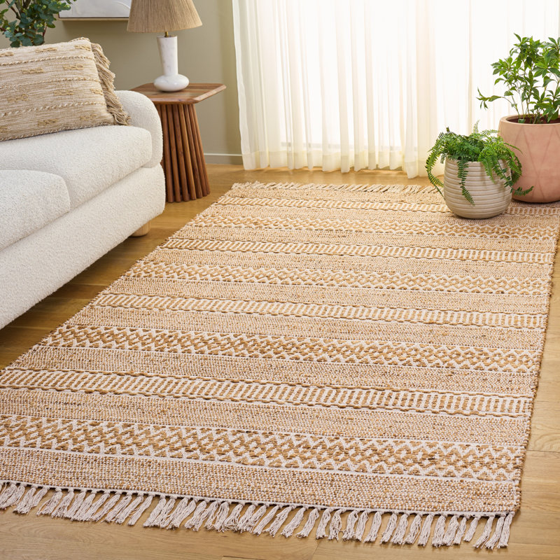 Natural Fiber 123 Hand Woven 50% Jute; 50% Cotton Geometric Shapes Rug, Rectangle 5' x 8'