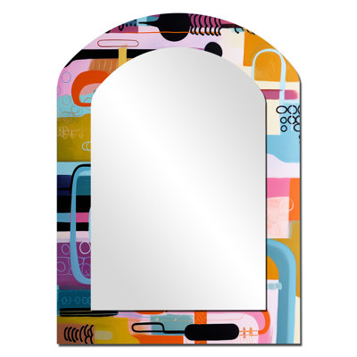 Midcentury Geometric Funny Collage I - Abstract Arch Decorative Mirror On Metal