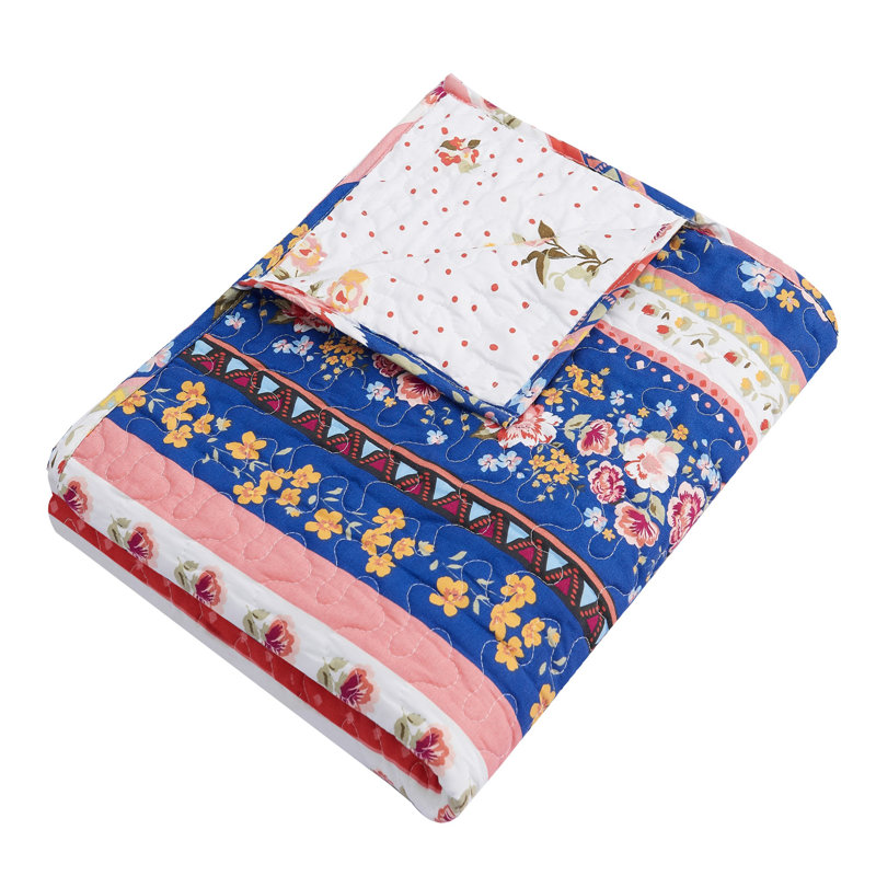 Marsha Blue and Pink Floral Reversible Throw Blanket