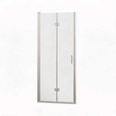 Porte de douche pivotante pliante sans cadre en verre trempé transparent chromé de 32 pouces avec installation réversible