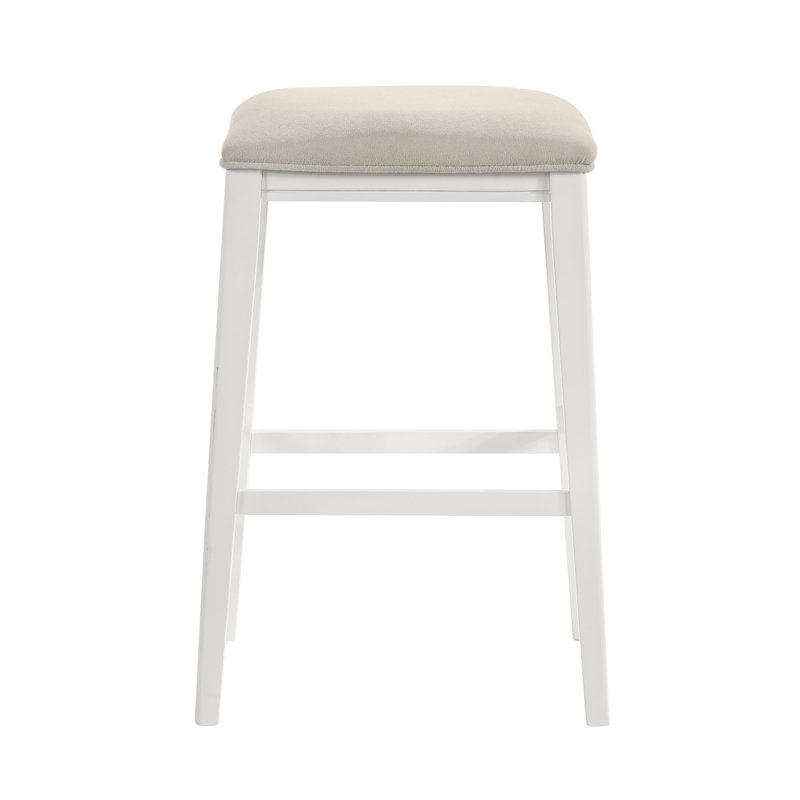 Jane Contemporary Transitional Wood Bar Height Kitchen Bar Stool In White Finish With Cream Fabric Upholstered Seat, 1