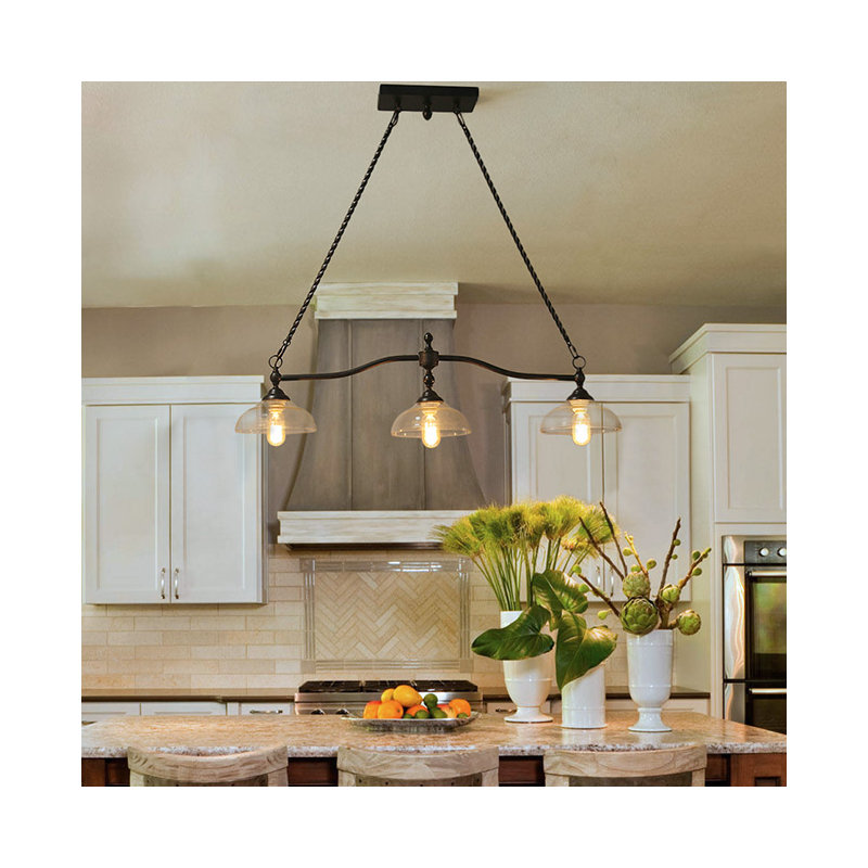 Castille 3-Light 38.1'' W Dome Industrial Black Kitchen Island Pendant