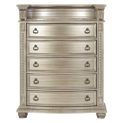 Meuble de rangement de luxe à finition argentée 1 pièce avec 5 tiroirs en marbre véritable de style européen
