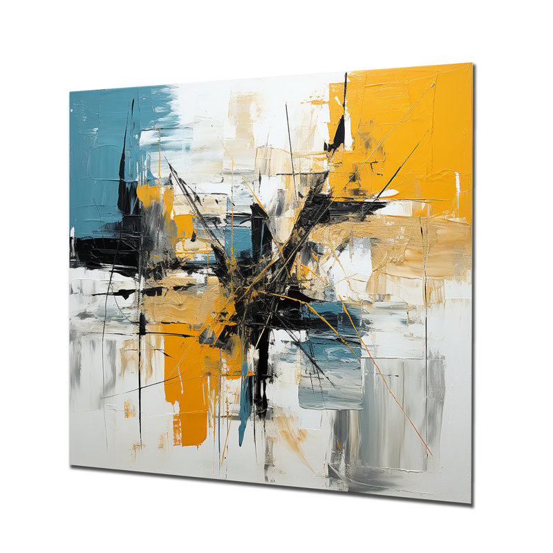 «Blue and Yellow Paint Elegance II», reproduction d'art murale abstraite en métal, H 29 po x l 29 po