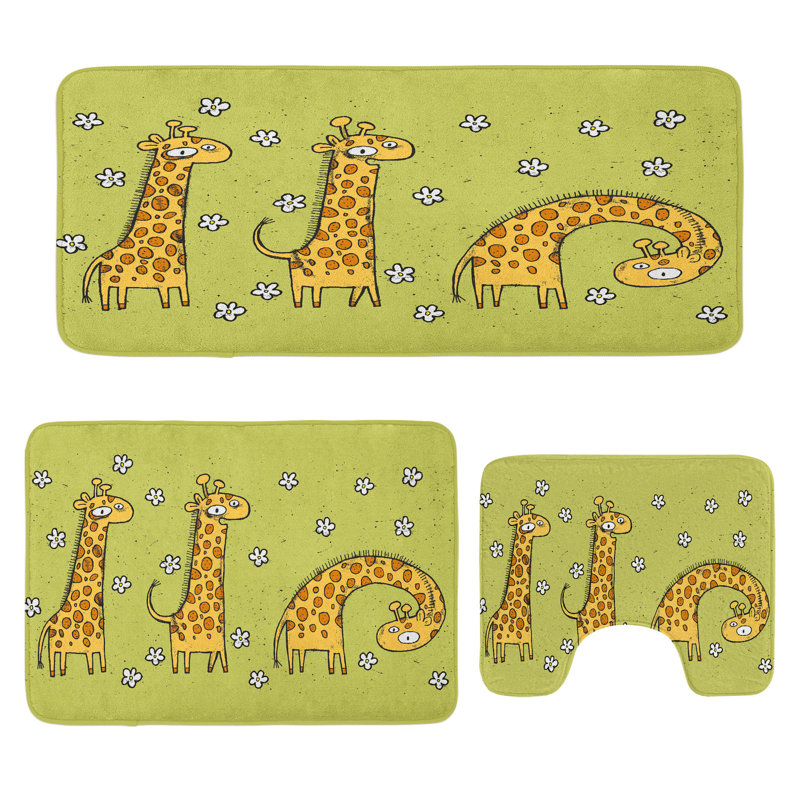  Animal Bathroom Rug Set 3 Pieces U-Shape & Rectangle Mats Avocado Green Caramel