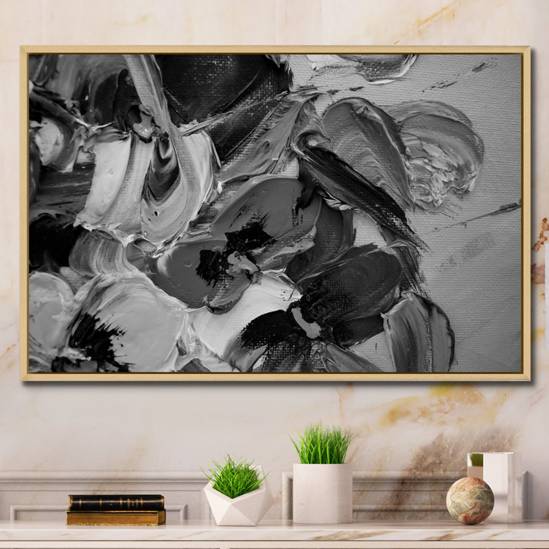 Coups de peinture gris foncé - reproduction sur toile, H 24 po x l 36 po x P 1 po, Cadre flottant brun