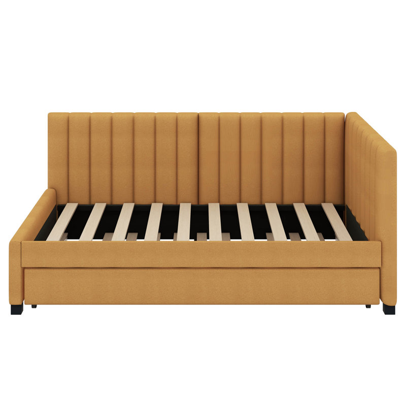 Upholstered Twin Size Daybed with Trundle, Yellow